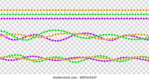 Vector realistic isolated beads for Mardi Gras for decoration and covering on the transparent background. Concept of Happy Mardi Gras.