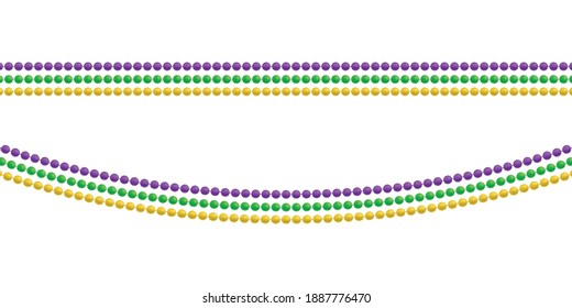 Vector realistic isolated beads for Mardi Gras flyer for template decoration and covering on the white background. Concept of Happy Mardi Gras.