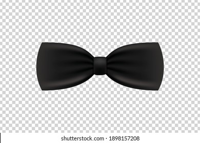 Vector realistic isolated black bow tie for photo decoration on the transparent background.