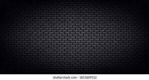 Vector realistic isolated black brick wall background for template and layout decoration.