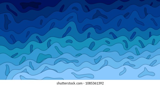 Vector realistic isolated blue paper cut layers background for decoration and covering. Concept of geometric abstract design and waves.