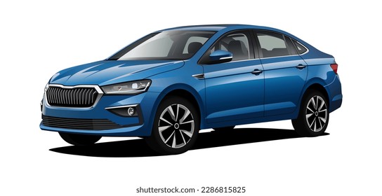 Vector Realistic Isolated Blue Sedan 3d Car with gradients, shadow and Front Side view - Shutterstock ID 2286815825