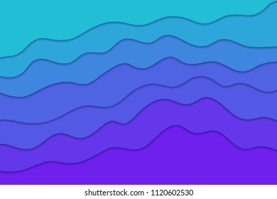 Vector realistic isolated blue wave paper cut layer background for decoration and covering. Concept of geometric abstract design.