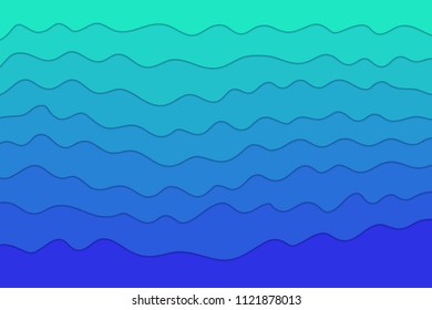 Vector realistic isolated blue wavy paper cut layer background for decoration and covering. Concept of geometric abstract design.