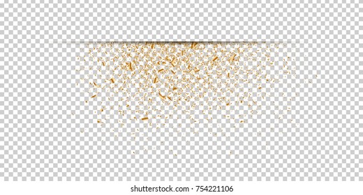 Vector realistic isolated border with golden confetti on the transparent background. Concept of happy birthday, party and holidays.