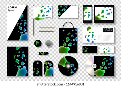 Vector realistic isolated branding stationery mock up template with fluid and lava lamp shape design for corporate identity design on the transparent background.