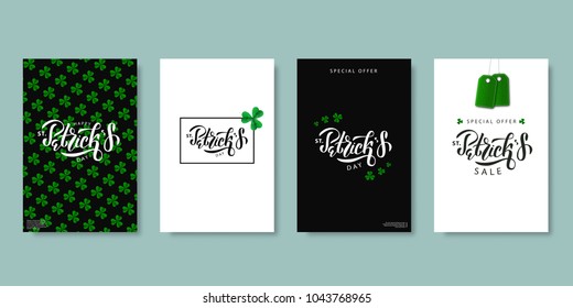 Vector realistic isolated brochures for St. Patrick's Day with clover design for decoration and covering. Concept of Happy Saint Patrick's Day, sale, promotion and advertising.