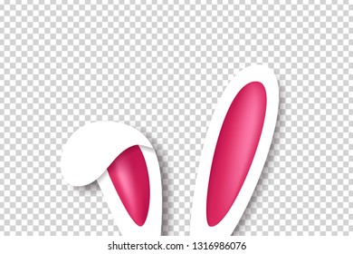 Vector realistic isolated bunny ears for template and layout decoration on the transparent background. Concept of Happy Easter.