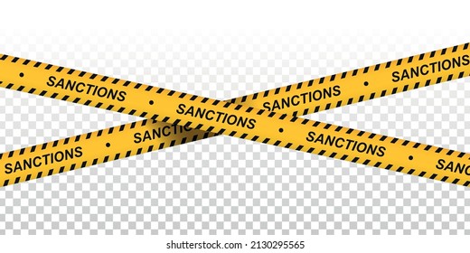 Vector realistic isolated caution tape of Sanctions text on the transparent background.