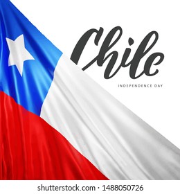 Vector realistic isolated Chile Flag typography card for Independence Day for template decoration and invitation covering on the white background.