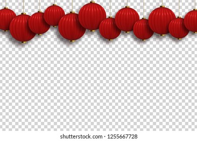 Vector realistic isolated Chinese Lantern border for template decoration and covering on the transparent background. Concept of Happy Chinese New Year.