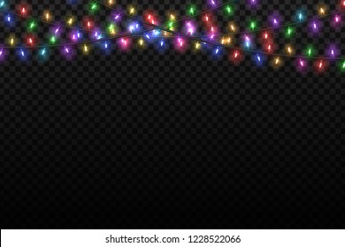 Vector realistic isolated Christmas fairy lights for template decoration and layout covering on the transparent background. Concept of Happy New Year.