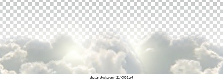 Vector realistic isolated cloud border with Sun for template decoration and covering on the transparent background.