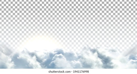 Vector realistic isolated cloud sky with Sun for template decoration and covering on the transparent background. Concept of storm and cloudscape.