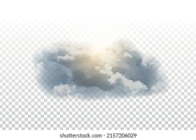 Vector realistic isolated cloud with Sun for template decoration and covering on the transparent background.