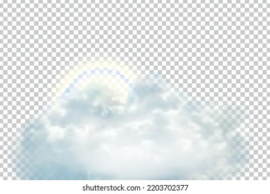 Vector realistic isolated cloud with Sun for template decoration and covering on the transparent background.