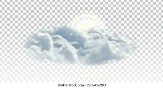 Vector realistic isolated cloud with Sun for template decoration and covering on the transparent background.