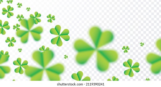 Vector realistic isolated clover confetti on the transparent background. Concept of Happy St. Patrick's Day.