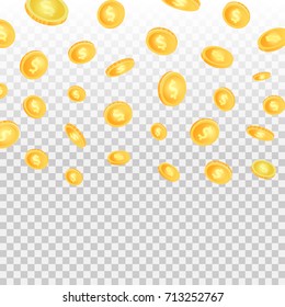 Vector realistic isolated effect with falling coins for decoration and covering on the transparent background.
