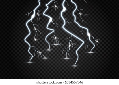 Vector realistic isolated electricity for decoration and covering on the transparent background. Concept of electrical effect, thunder and lightning.