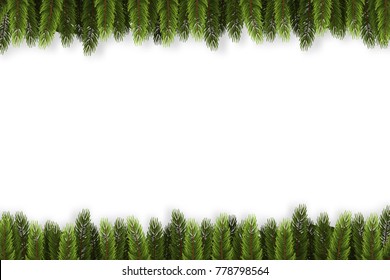 Vector realistic isolated fir tree borders for decoration and covering on the white background. Concept of Merry Christmas and Happy New Year.