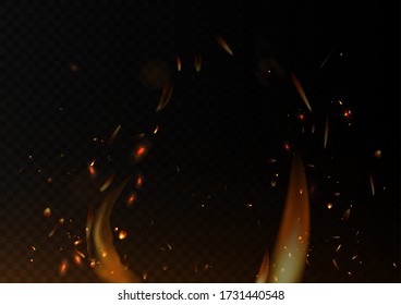 Vector realistic isolated fire effect for decoration and covering on the transparent background. Concept of sparkles, flame and light.