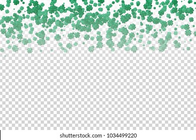 Vector realistic isolated four-leaf clover confetti  for decoration and covering on the transparent background. Concept of Happy Saint Patrick's Day.