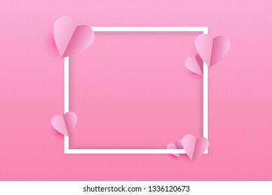 Vector realistic isolated frame with hearts for Mothers Day for template covering on the knitting pink background.