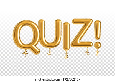 Vector realistic isolated golden balloon text of Quiz on the transparent background. Concept of trivia.