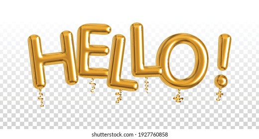 Vector realistic isolated golden balloon text of Hello on the transparent background. Concept of welcoming and greeting.