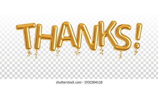 Vector realistic isolated golden balloon text of Thanks on the transparent background. Concept of appreciation.