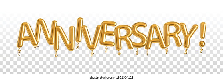 Vector realistic isolated golden balloon text of Anniversary for template decoration and covering on the transparent background.