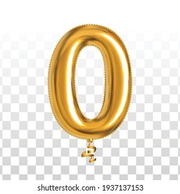 Vector realistic isolated golden balloon number of 0 for invitation decoration on the transparent background.