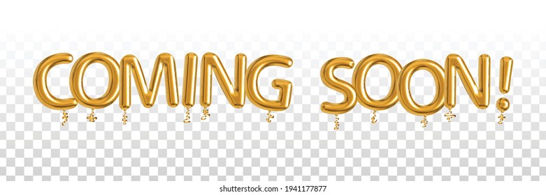 Vector realistic isolated golden balloon text of Coming Soon on the transparent background.