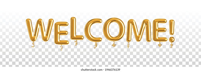 Vector realistic isolated golden balloon text of Welcome on the transparent background.