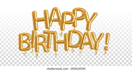 Vector realistic isolated golden balloon text of Happy Birthday on the transparent background. Concept of celebration and happy birthday holiday.