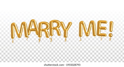Vector realistic isolated golden balloon text of Marry Me on the transparent background.