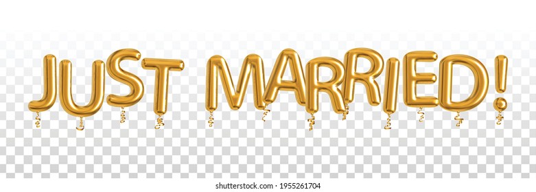 Vector realistic isolated golden balloon text of Just Married on the transparent background.