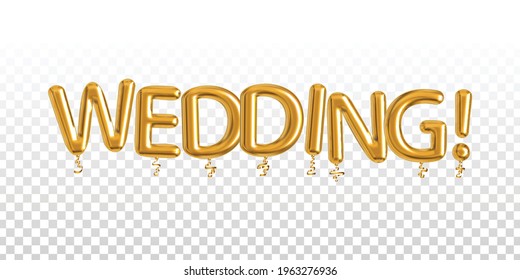 Vector realistic isolated golden balloon text of Wedding on the transparent background.