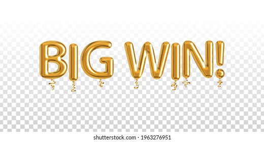 Vector realistic isolated golden balloon text of Big Win on the transparent background.