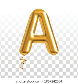 Vector realistic isolated golden balloon letter A on the transparent background.