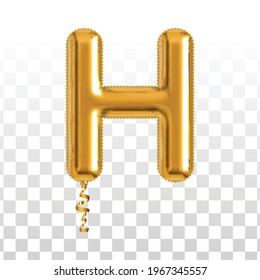 Vector realistic isolated golden balloon letter H on the transparent background.