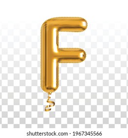 Vector realistic isolated golden balloon letter F on the transparent background.