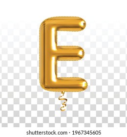 Vector realistic isolated golden balloon letter E on the transparent background.