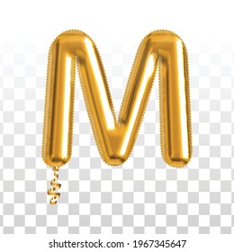 Vector realistic isolated golden balloon letter M on the transparent background.