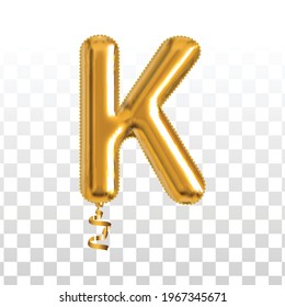 Vector realistic isolated golden balloon letter K on the transparent background.