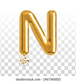 Vector realistic isolated golden balloon letter N on the transparent background.