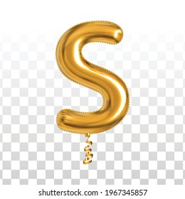 Vector realistic isolated golden balloon letter S on the transparent background.