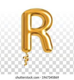 Vector realistic isolated golden balloon letter R on the transparent background.