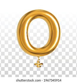 Vector realistic isolated golden balloon letter O on the transparent background.